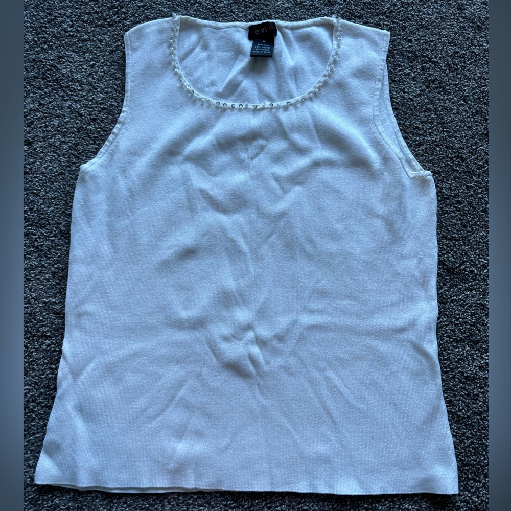 EVIE White Tank Top with Beaded Neckline